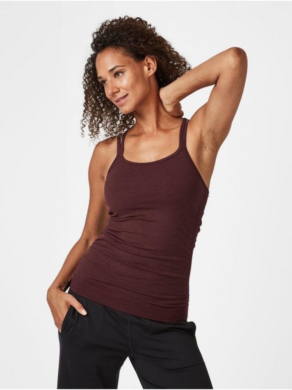 Sweaty Betty purple activewear rouched strappy tank with built in sports bra